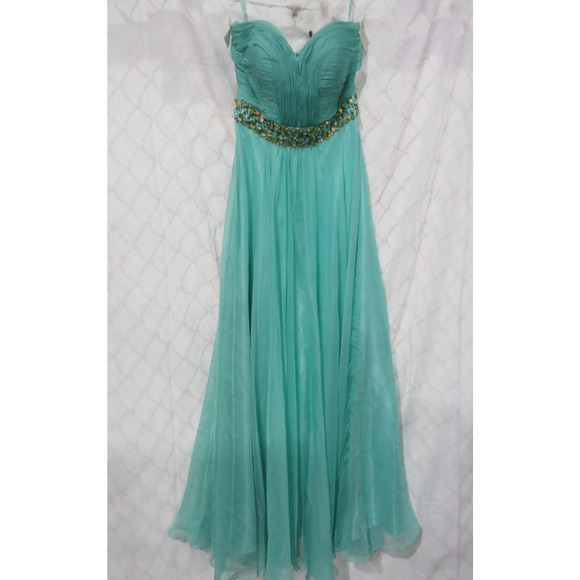 NWT Nina Canacci Formal Maxi Dress Strapless Gown Rhinestones Blue Prom-Size 4 - Picture 1 of 7